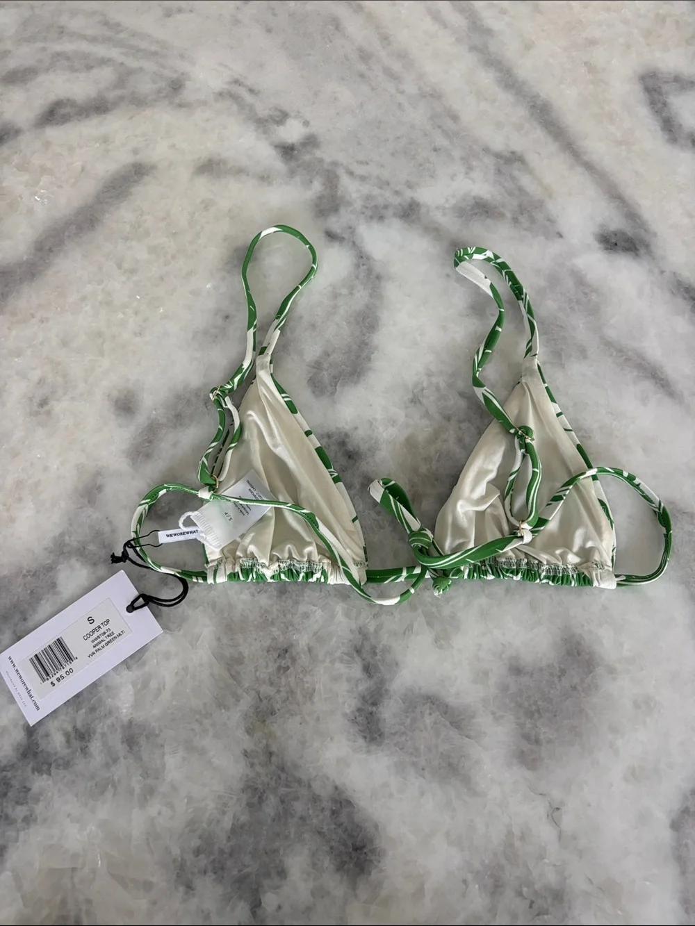 WeWoreWhat Green and White Leaf Print Triangle Bikini Top NWT